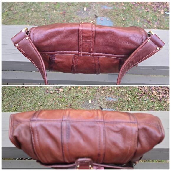 Brown Leather Purse Liz Claiborne Flap Handbag Gild Tone Hardware Satchel - Picture 8 of 9